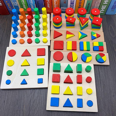 Set of 8 Wooden Montessori Educational Geometric Shape Puzzle Toys - Wooden Puzzle Toys