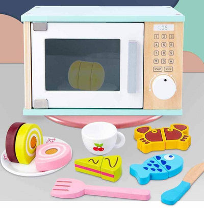 Wooden Oven and Microwave with Food and Utensils Toys - Wooden Puzzle Toys