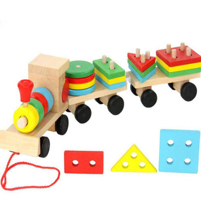 Wooden Colorful Geometric Train - Wooden Puzzle Toys