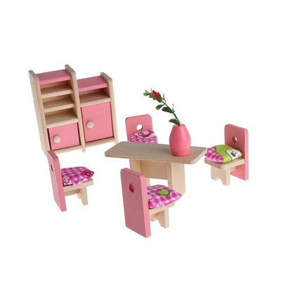 Wooden Dollhouse Pink Furniture - Wooden Puzzle Toys