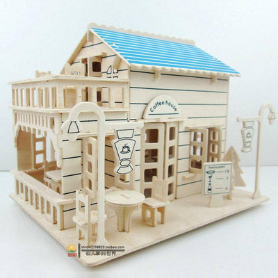 Coffee House Wooden Puzzles for Kids DIY Toys Model Assembly Wood Craft Kits - Wooden Puzzle Toys