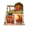 DIY 3D Wooden Cafe Dollhouse with Furniture and LED Lights - Wooden Puzzle Toys