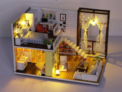 DIY 3D Wooden Future Dollhouse with Furniture and LED Lights - Wooden Puzzle Toys