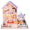 DIY 3D Wooden Purple Dollhouse with Furniture and LED Lights - Wooden Puzzle Toys