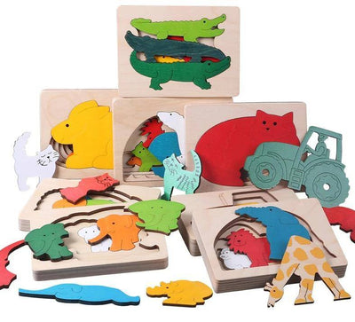 3D Multi-layer Wooden Animal Puzzle Toy - Wooden Puzzle Toys