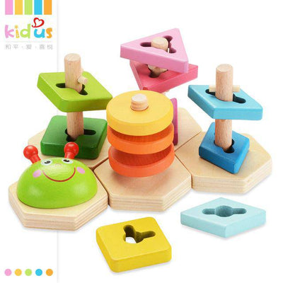 5-Column Educational Wooden Geometric Caterpillar Puzzle - Wooden Puzzle Toys