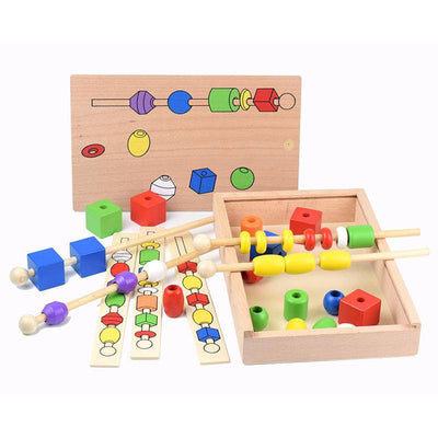 Montessori educational wooden colorful Beading toy - Wooden Puzzle Toys