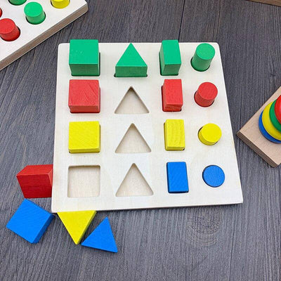 Set of 8 Wooden Montessori Educational Geometric Shape Puzzle Toys - Wooden Puzzle Toys