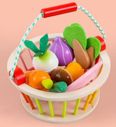 Basket with Magnetic Fruit and Vegetable Set - Wooden Puzzle Toys