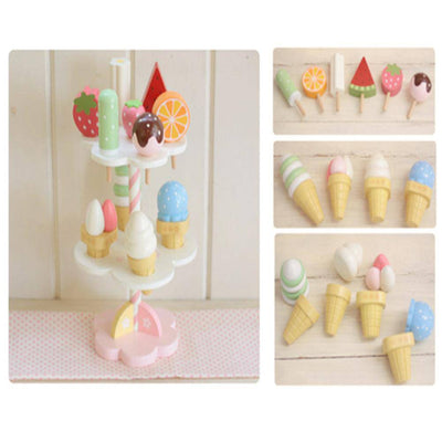 Simulation Kids Magnetic Ice Cream with Display Stand Wooden Toy - Wooden Puzzle Toys