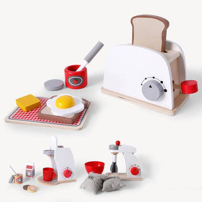 Kids Wooden Pretend Play Sets  Pretend Waffle Toaster Bread Maker Coffee Machine Toy - Wooden Puzzle Toys
