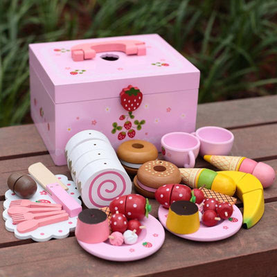 Wooden Simulated Cake and Tea Set - Wooden Puzzle Toys