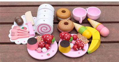 Wooden Simulated Cake and Tea Set - Wooden Puzzle Toys