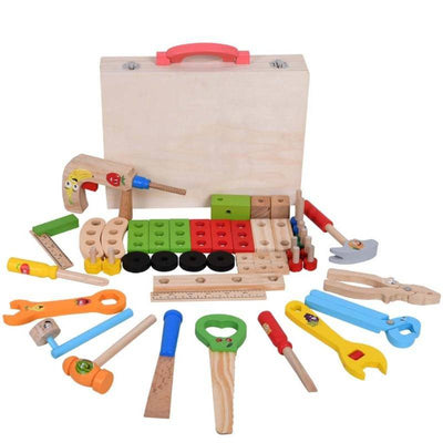 Children Wooden Toolbox Kit Simulation DIY Repair Tool Set - Wooden Puzzle Toys