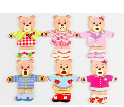 Wooden Bear or Rabbit Family Change Clothes Toys - Wooden Puzzle Toys