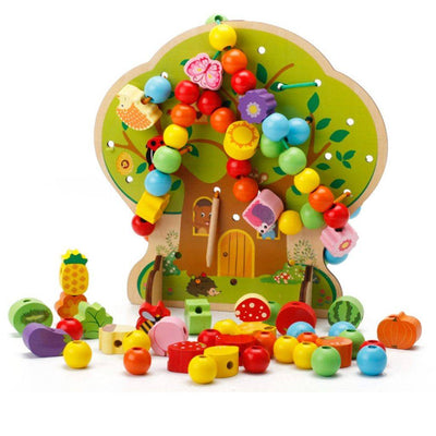 Wooden Montessori Educational Bead Stringing Toy - Wooden Puzzle Toys