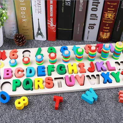 Wooden Numbers Letters Counting Toy - Wooden Puzzle Toys