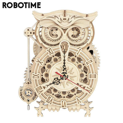 3D DIY Robotime Rokr Model Mechanical Transmission 161pcs Owl Clock with Alarm - Wooden Puzzle Toys