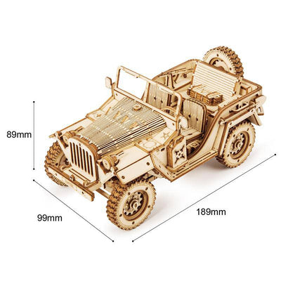 3D DIY ROKR Robotime 1:18 369pcs Mechanical Retro Army Jeep Wooden Model Puzzle  Kit MC701 - Wooden Puzzle Toys
