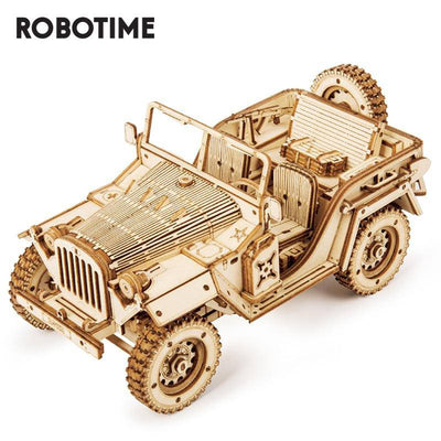 3D DIY ROKR Robotime 1:18 369pcs Mechanical Retro Army Jeep Wooden Model Puzzle  Kit MC701 - Wooden Puzzle Toys
