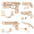 3D Model Mechanical Transmission Puzzle Toys: 6 Wooden Toy Firearms with Rubber Band Bulletss