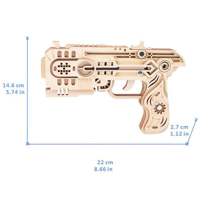3D Model Mechanical Transmission Puzzle Toys: 6 Wooden Toy Firearms with Rubber Band Bulletss - Wooden Puzzle Toys