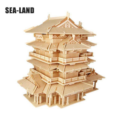 3D Sea-Land Assembly Puzzle Model Kit: Tengwang Pavilion - Wooden Puzzle Toys