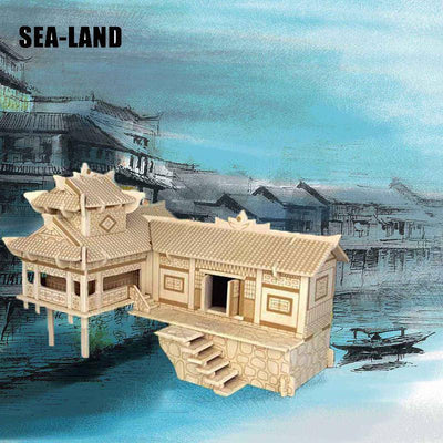 3D Sea-Land Assembly Puzzle Model Kit: Xiangxing House On Stilts Puzzle - Wooden Puzzle Toys