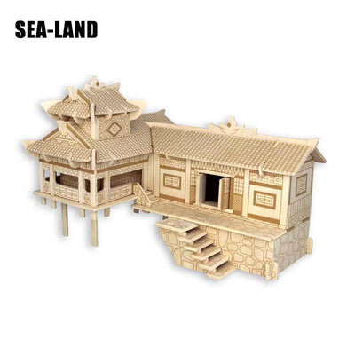 3D Sea-Land Assembly Puzzle Model Kit: Xiangxing House On Stilts Puzzle - Wooden Puzzle Toys
