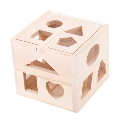 Colourful Wooden Geometric Shape Puzzle Cube for Toddlers - Wooden Puzzle Toys