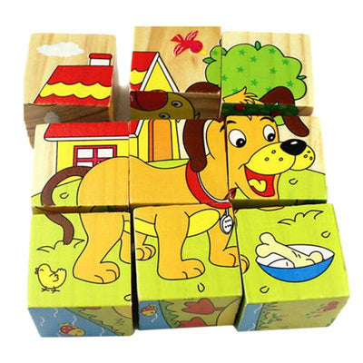 Wooden Cartoon Printed Cubes Toy - Wooden Puzzle Toys
