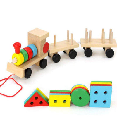 Wooden Colorful Geometric Train - Wooden Puzzle Toys