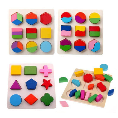 Wooden Colorful Geometry Shape Cognition Puzzle Toys - Wooden Puzzle Toys