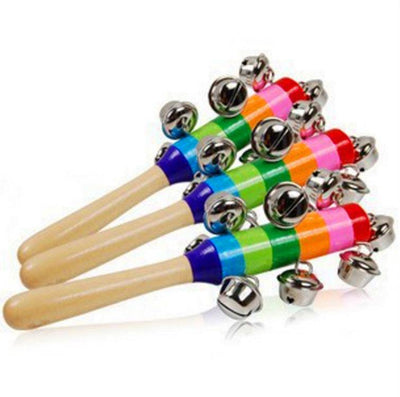 Wooden Geometric Rainbow Rattle Hand Bell - Wooden Puzzle Toys
