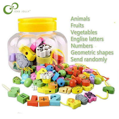 Wooden Letters Numbers Animals Stringing Beads Toy - Wooden Puzzle Toys