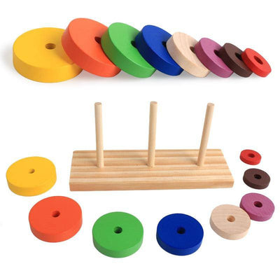 Wooden Multi-colour Rounded Stacking - Wooden Puzzle Toys